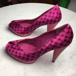Betsey Johnson Pink Satin Rose Peep Toe Heels